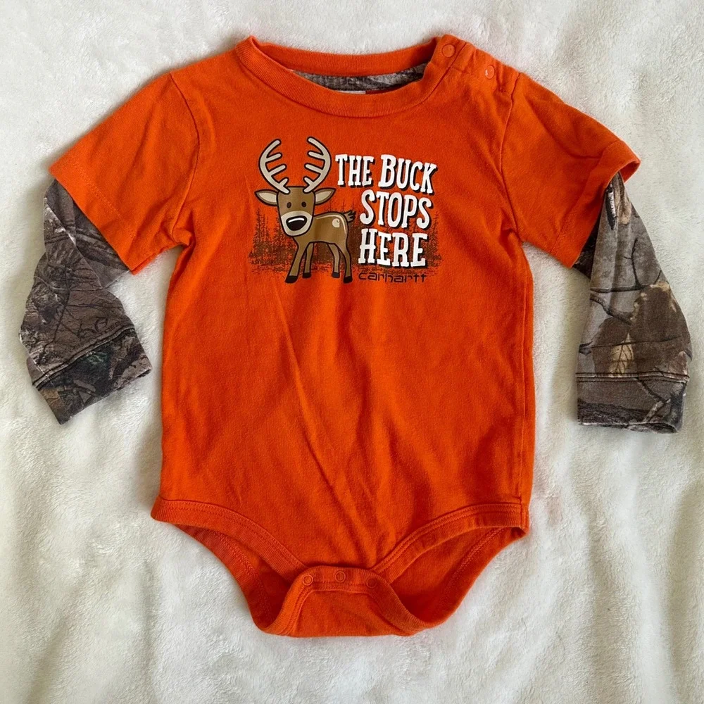 Carhartt‎ Baby Buck Stops Here Deer Camo Layered Bodysuit 24 Months